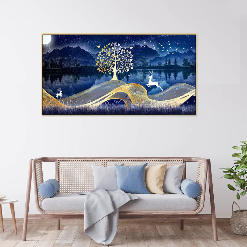 Aureate Blue Abstract Wall Painting