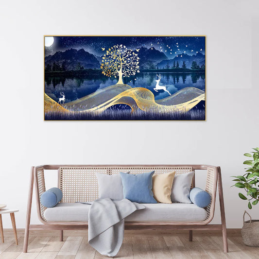 Aureate Blue Abstract Wall Painting